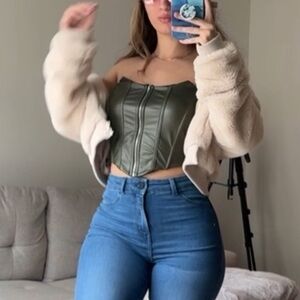 Fashionnova Leather Green Corset Crop Top